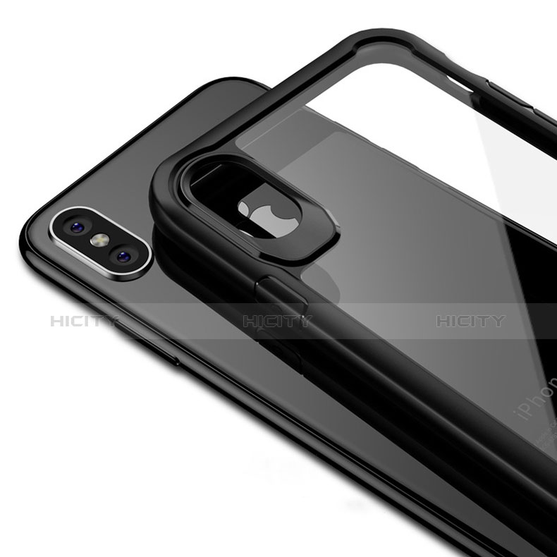Silikon Hülle Handyhülle Rahmen Schutzhülle Durchsichtig Transparent Spiegel 360 Grad T10 für Apple iPhone Xs Max Schwarz