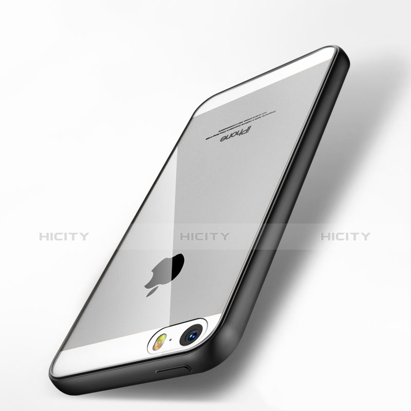 Silikon Hülle Handyhülle Rahmen Schutzhülle Durchsichtig Transparent Spiegel für Apple iPhone 5S Schwarz Plus