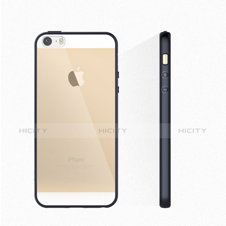 Silikon Hülle Handyhülle Rahmen Schutzhülle Durchsichtig Transparent Spiegel für Apple iPhone 5S Schwarz groß