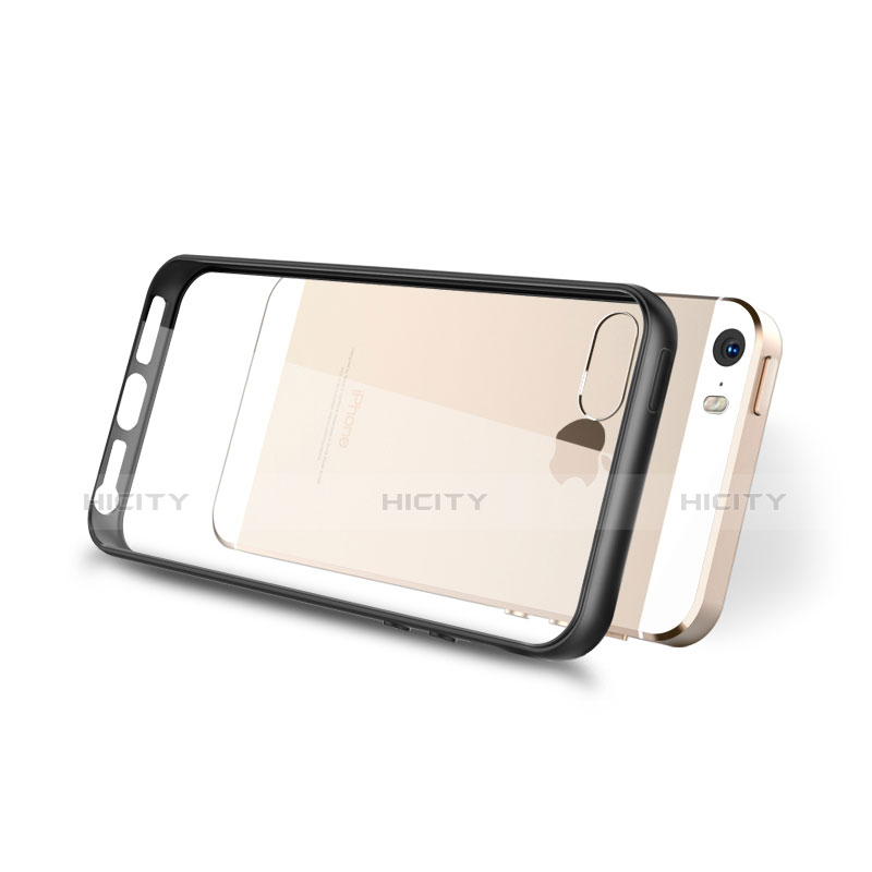 Silikon Hülle Handyhülle Rahmen Schutzhülle Durchsichtig Transparent Spiegel für Apple iPhone SE Schwarz groß