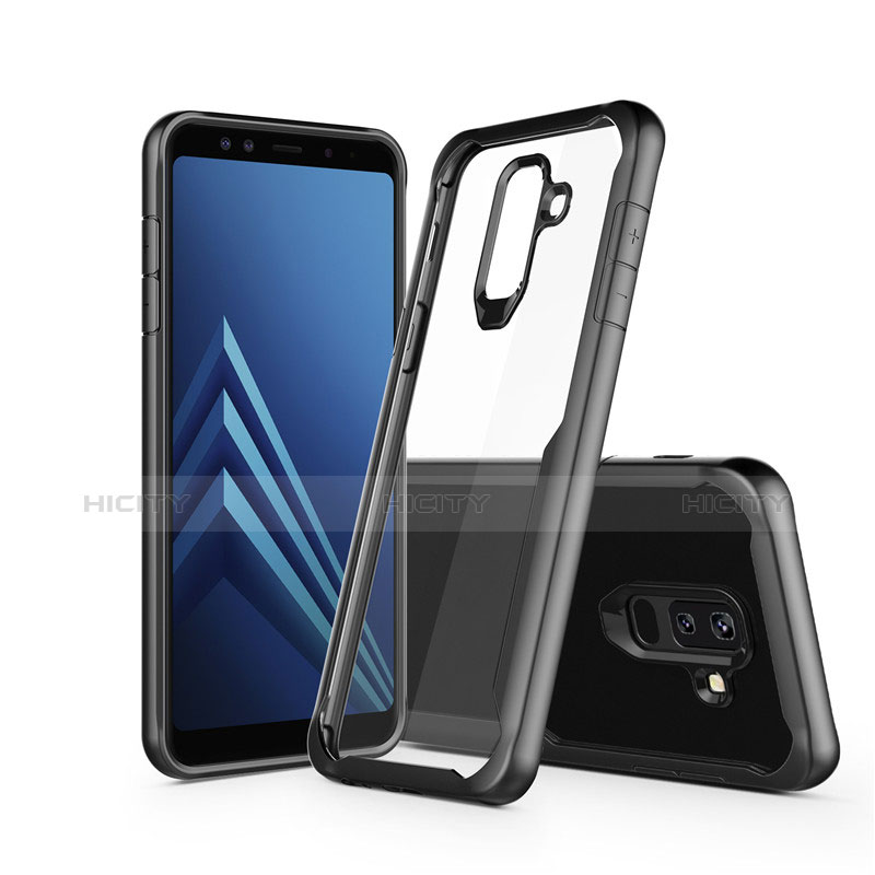 Silikon Hülle Handyhülle Rahmen Schutzhülle Durchsichtig Transparent Spiegel für Samsung Galaxy A6 Plus (2018) Schwarz groß