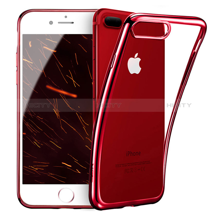 Silikon Hülle Handyhülle Rahmen Schutzhülle Durchsichtig Transparent T01 für Apple iPhone 8 Plus Rot Plus