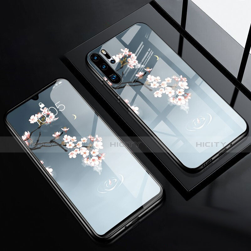 Silikon Hülle Handyhülle Rahmen Schutzhülle Spiegel Blumen für Huawei P30 Pro Hellblau