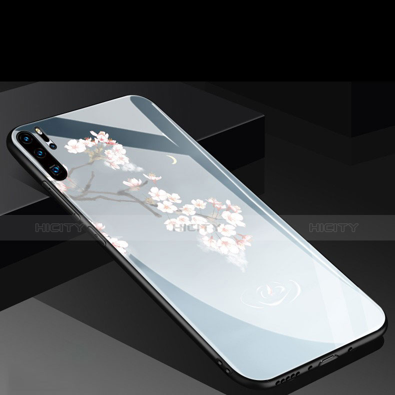 Silikon Hülle Handyhülle Rahmen Schutzhülle Spiegel Blumen für Huawei P30 Pro Hellblau