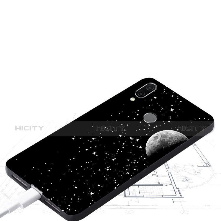 Silikon Hülle Handyhülle Rahmen Schutzhülle Spiegel Sternenhimmel S02 für Huawei Honor 10 Lite Schwarz groß