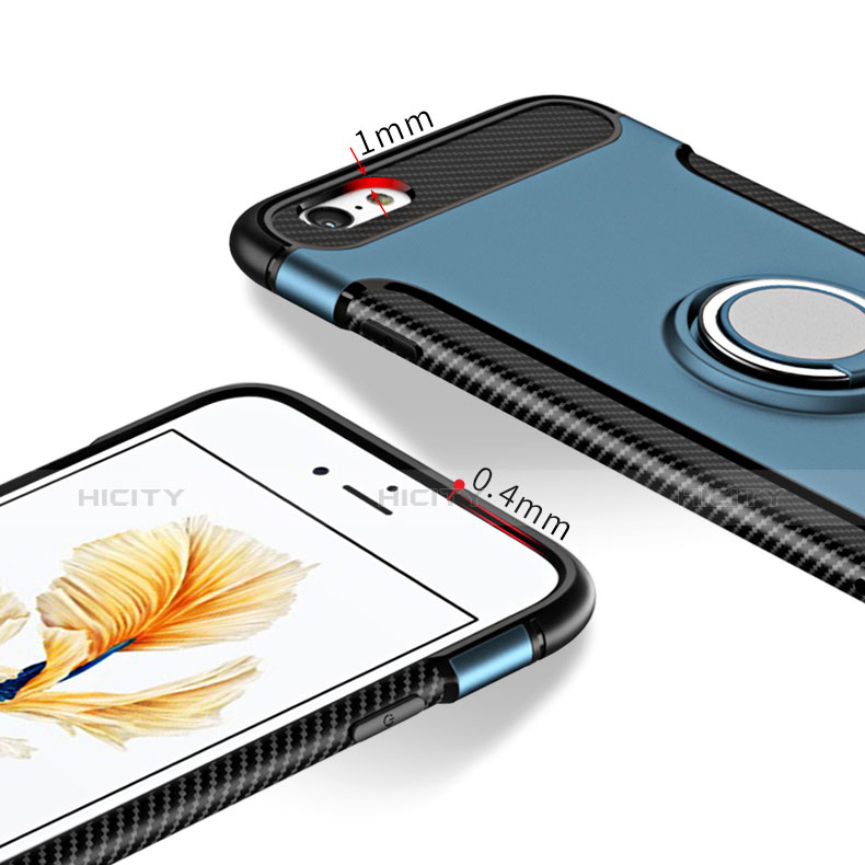 Silikon Hülle Handyhülle Schutzhülle mit Fingerring Ständer Durchsichtig Transparent Matt für Apple iPhone 6S Blau