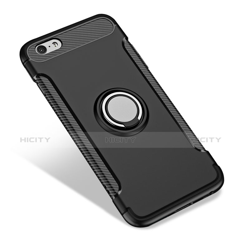 Silikon Hülle Handyhülle Schutzhülle mit Fingerring Ständer Durchsichtig Transparent Matt für Apple iPhone 6S Plus Schwarz Plus