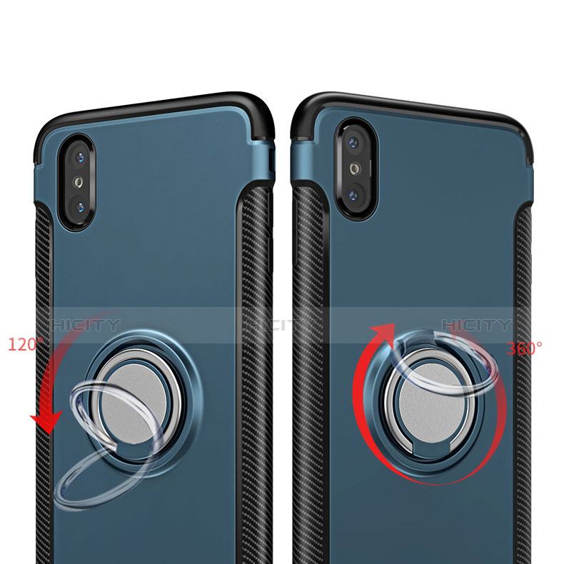 Silikon Hülle Handyhülle Schutzhülle mit Fingerring Ständer Durchsichtig Transparent Matt für Apple iPhone Xs Blau groß