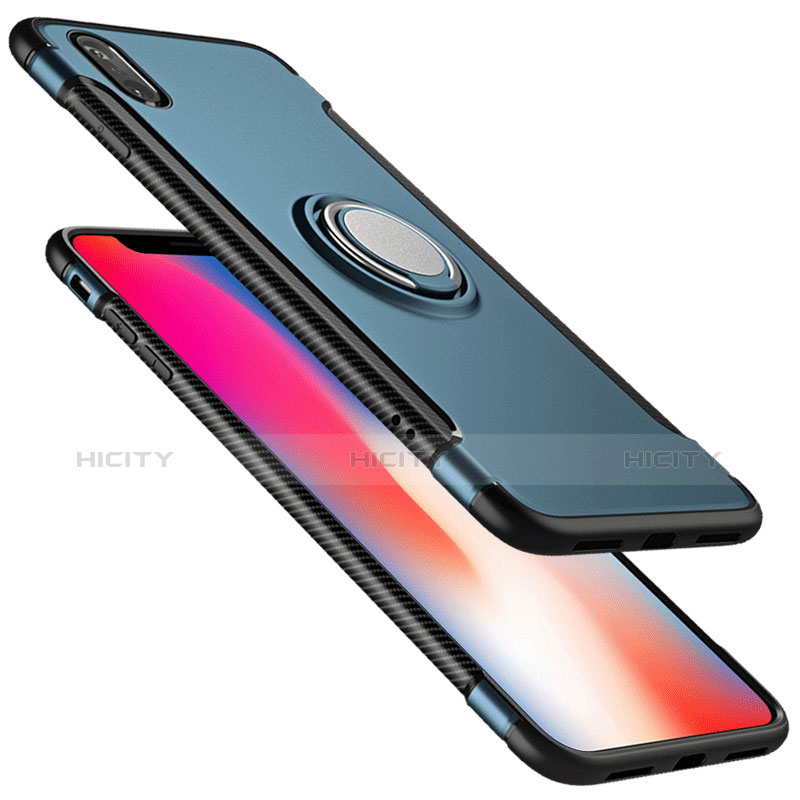 Silikon Hülle Handyhülle Schutzhülle mit Fingerring Ständer Durchsichtig Transparent Matt für Apple iPhone Xs Max Blau Plus