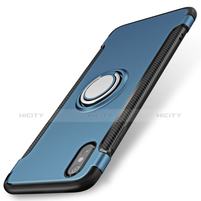 Silikon Hülle Handyhülle Schutzhülle mit Fingerring Ständer Durchsichtig Transparent Matt für Apple iPhone Xs Max Blau groß