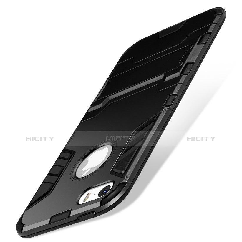 Silikon Hülle Handyhülle Stand Schutzhülle Durchsichtig Transparent Matt für Apple iPhone 5 Schwarz Plus
