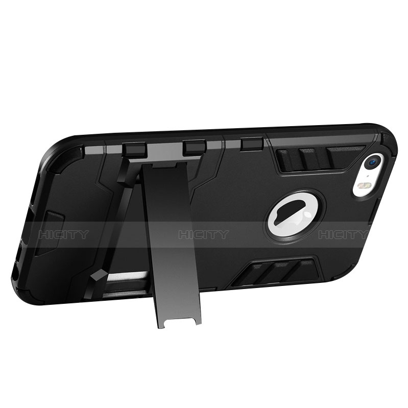 Silikon Hülle Handyhülle Stand Schutzhülle Durchsichtig Transparent Matt für Apple iPhone 5 Schwarz groß