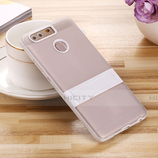 Silikon Hülle Handyhülle Stand Schutzhülle Durchsichtig Transparent Matt für Huawei P9 Plus Weiß groß