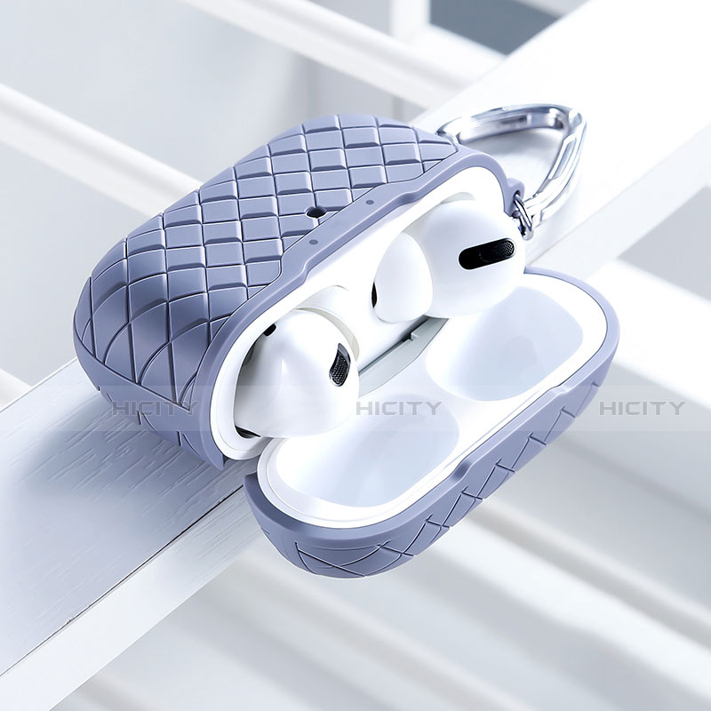 Silikon Hülle Handyhülle Ultra Dünn Flexible Schutzhülle 360 Grad Ganzkörper Tasche für Apple AirPods Pro Lavendel Grau Plus