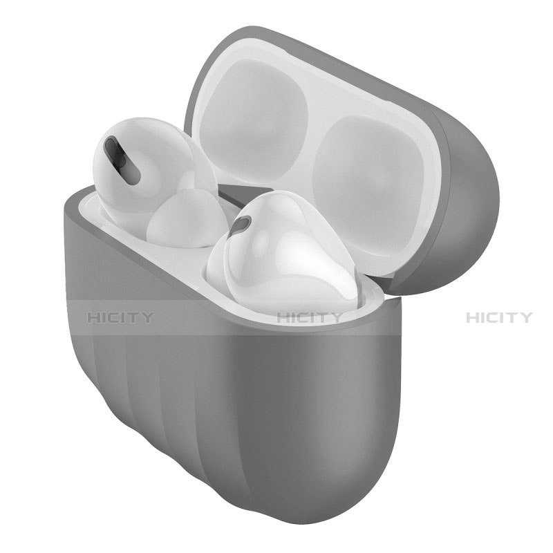 Silikon Hülle Handyhülle Ultra Dünn Flexible Schutzhülle 360 Grad Ganzkörper Tasche S02 für Apple AirPods Pro Grau