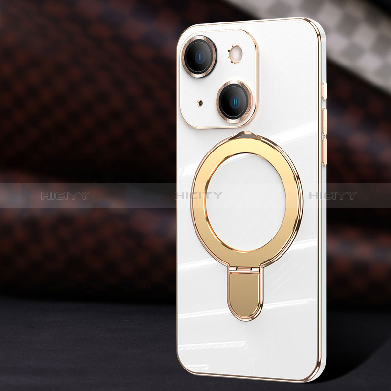 Silikon Hülle Handyhülle Ultra Dünn Flexible Schutzhülle Tasche mit Mag-Safe Magnetic Magnetisch C01 für Apple iPhone 14 Plus Weiß