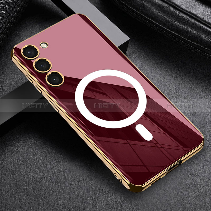 Silikon Hülle Handyhülle Ultra Dünn Flexible Schutzhülle Tasche mit Mag-Safe Magnetic Magnetisch für Samsung Galaxy S22 5G Rot Plus