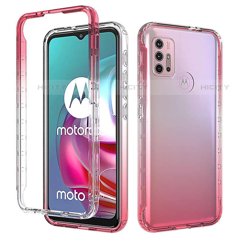 Silikon Hülle Handyhülle Ultra Dünn Flexible Schutzhülle Tasche Transparent Vorder und Rückseite 360 Grad Ganzkörper Farbverlauf für Motorola Moto G20 Rot