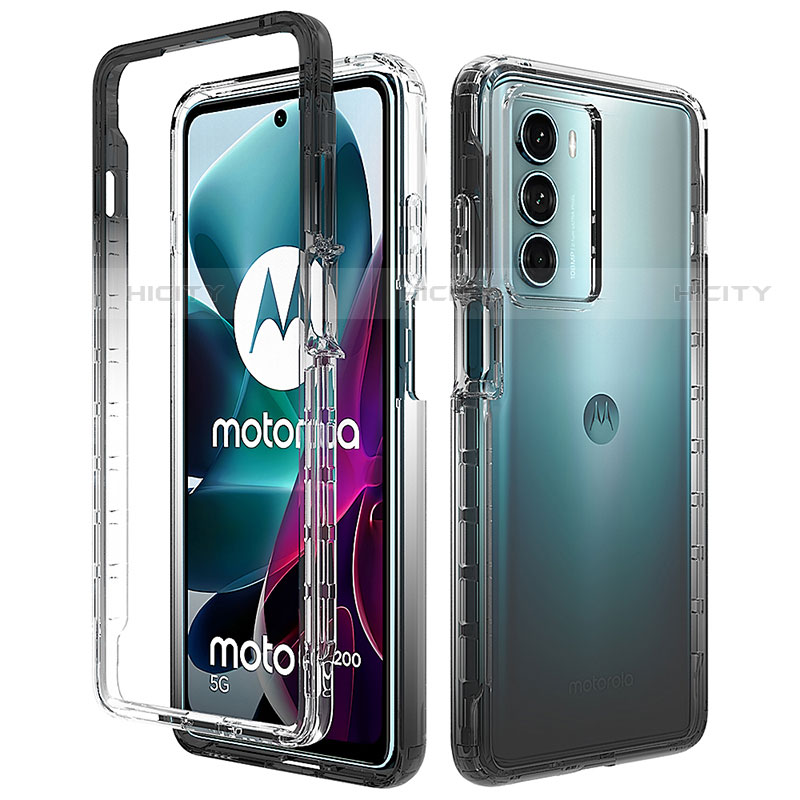 Silikon Hülle Handyhülle Ultra Dünn Flexible Schutzhülle Tasche Transparent Vorder und Rückseite 360 Grad Ganzkörper Farbverlauf für Motorola Moto G200 5G Schwarz