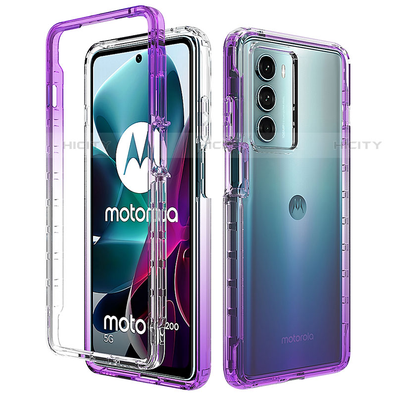Silikon Hülle Handyhülle Ultra Dünn Flexible Schutzhülle Tasche Transparent Vorder und Rückseite 360 Grad Ganzkörper Farbverlauf für Motorola Moto G200 5G Violett