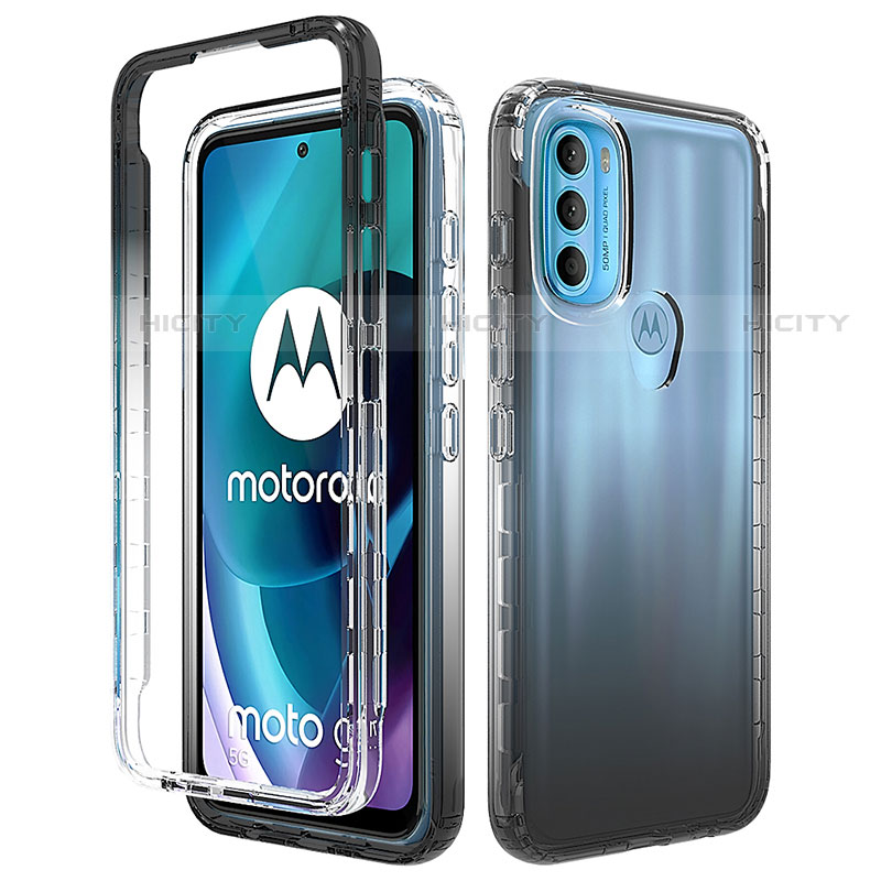 Silikon Hülle Handyhülle Ultra Dünn Flexible Schutzhülle Tasche Transparent Vorder und Rückseite 360 Grad Ganzkörper Farbverlauf für Motorola Moto G71 5G Schwarz
