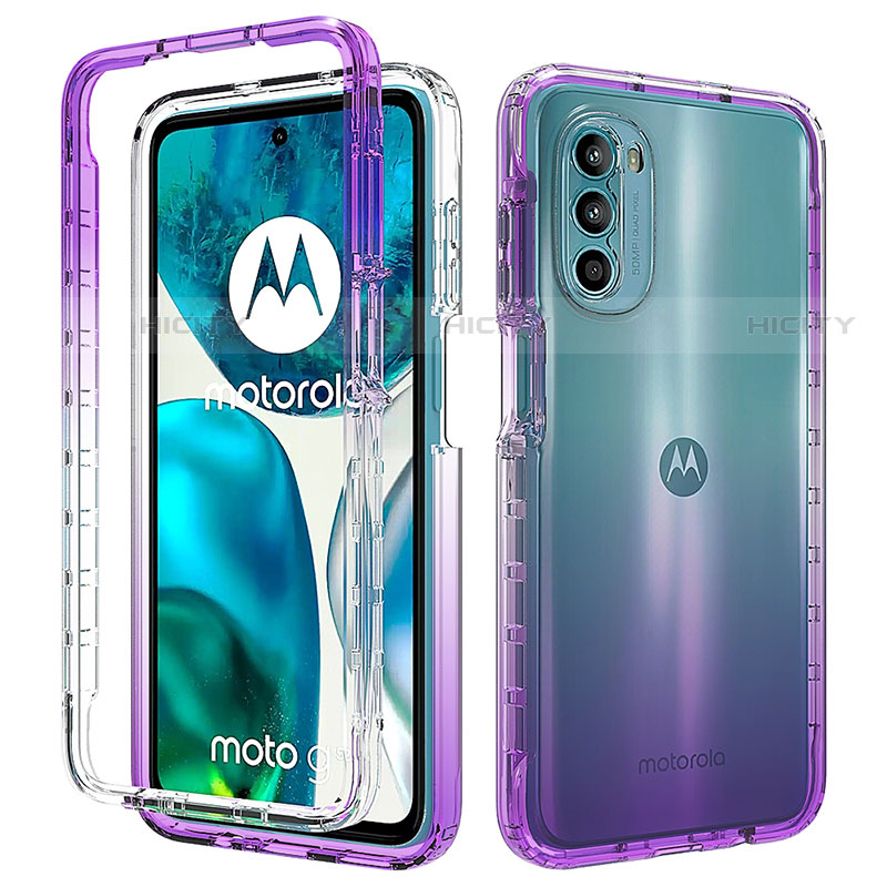 Silikon Hülle Handyhülle Ultra Dünn Flexible Schutzhülle Tasche Transparent Vorder und Rückseite 360 Grad Ganzkörper Farbverlauf für Motorola Moto G82 5G Violett Plus
