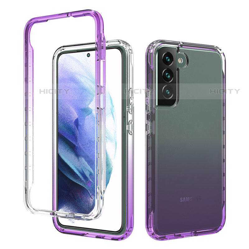 Silikon Hülle Handyhülle Ultra Dünn Flexible Schutzhülle Tasche Transparent Vorder und Rückseite 360 Grad Ganzkörper Farbverlauf M01 für Samsung Galaxy S23 5G Violett