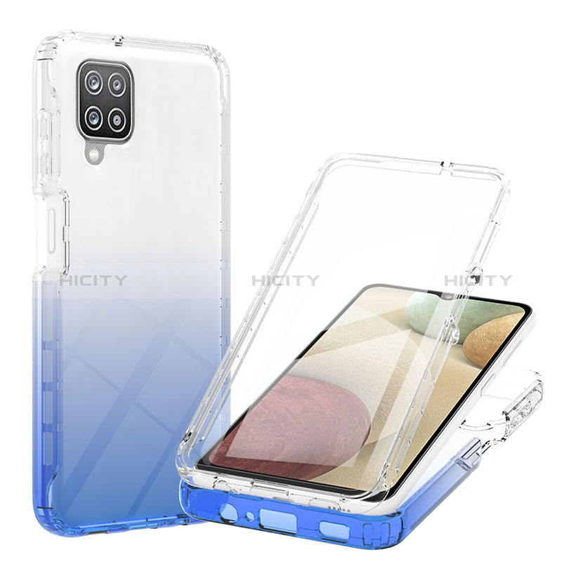 Silikon Hülle Handyhülle Ultra Dünn Flexible Schutzhülle Tasche Transparent Vorder und Rückseite 360 Grad Ganzkörper Farbverlauf YB1 für Samsung Galaxy A12 Blau