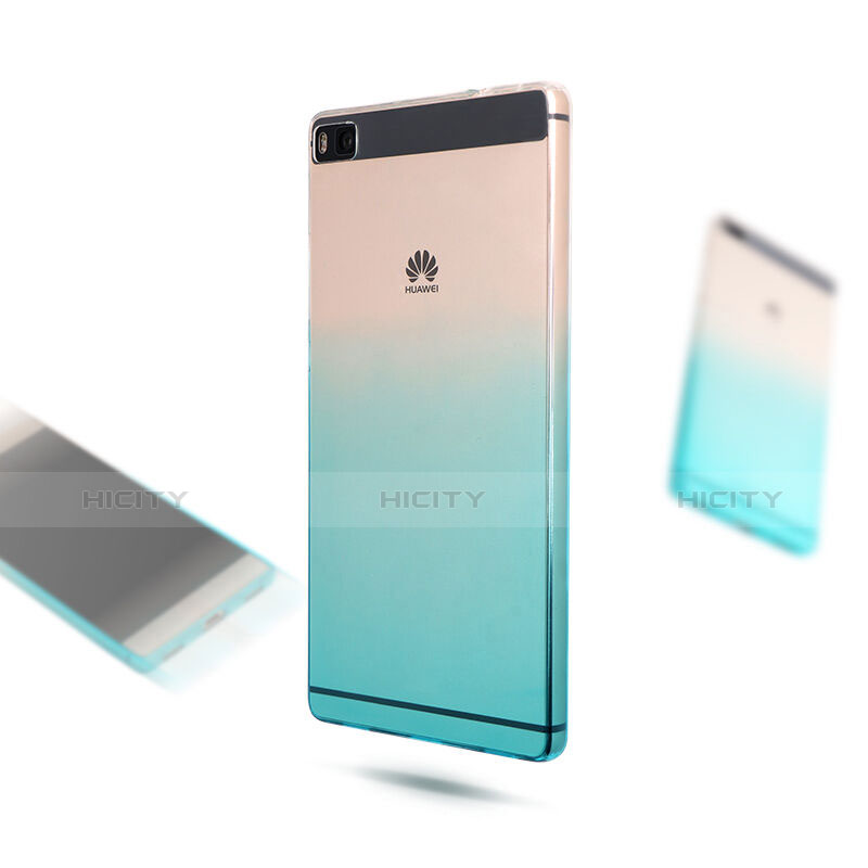 Silikon Hülle Handyhülle Ultra Dünn Schutzhülle Durchsichtig Farbverlauf für Huawei P8 Blau Plus