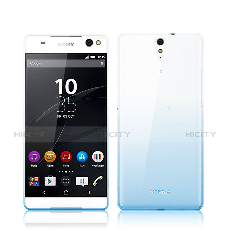 Silikon Hülle Handyhülle Ultra Dünn Schutzhülle Durchsichtig Farbverlauf für Sony Xperia C5 Ultra Blau Plus