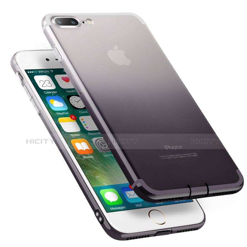 Silikon Hülle Handyhülle Ultra Dünn Schutzhülle Durchsichtig Farbverlauf mit Fingerring Ständer für Apple iPhone 8 Plus Grau groß