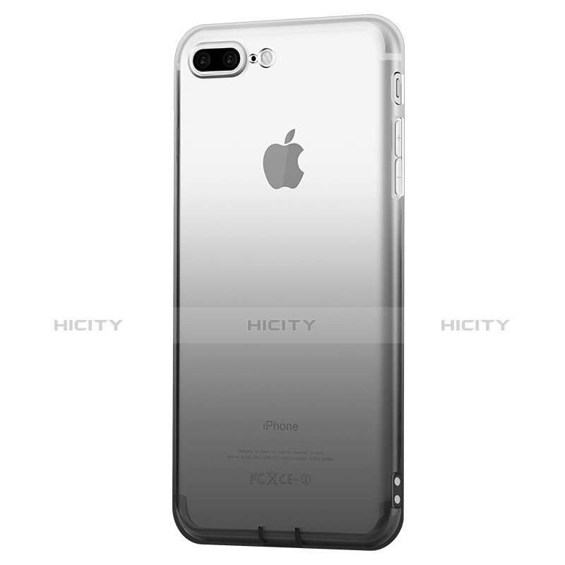 Silikon Hülle Handyhülle Ultra Dünn Schutzhülle Durchsichtig Farbverlauf mit Fingerring Ständer für Apple iPhone 8 Plus Grau groß