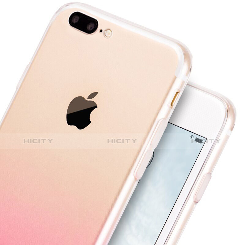 Silikon Hülle Handyhülle Ultra Dünn Schutzhülle Durchsichtig Farbverlauf mit Fingerring Ständer für Apple iPhone 8 Plus Rosa groß
