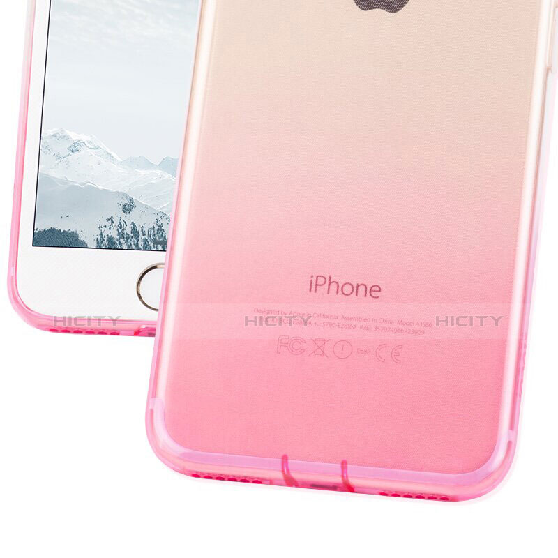 Silikon Hülle Handyhülle Ultra Dünn Schutzhülle Durchsichtig Farbverlauf mit Fingerring Ständer für Apple iPhone 8 Plus Rosa groß