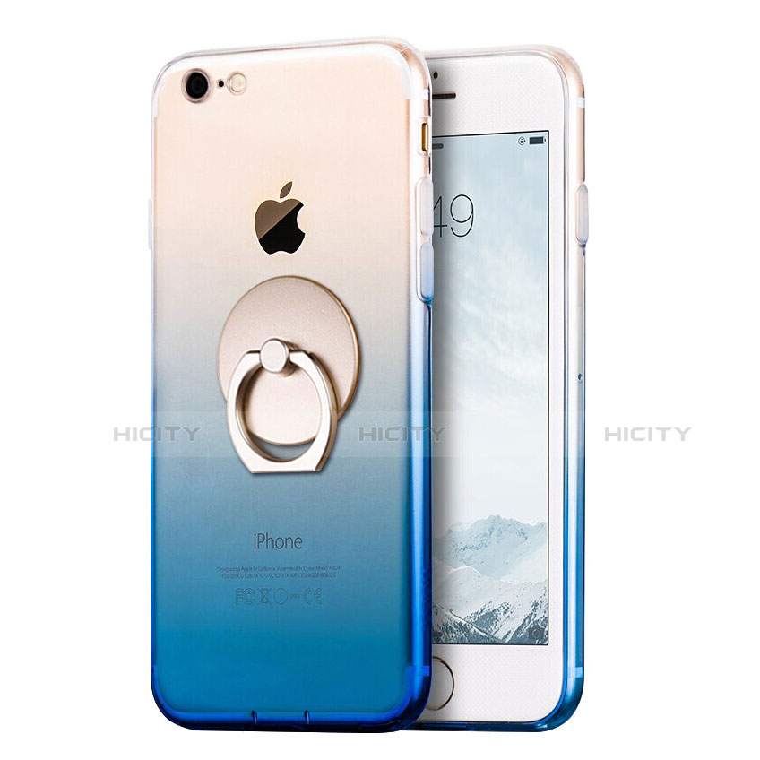 Silikon Hülle Handyhülle Ultra Dünn Schutzhülle Durchsichtig Farbverlauf mit Fingerring Ständer für Apple iPhone SE3 (2022) Blau Plus