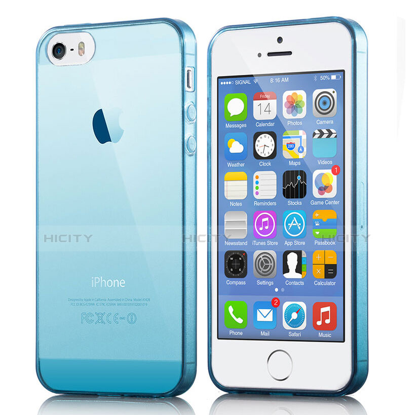 Silikon Hülle Handyhülle Ultra Dünn Schutzhülle Durchsichtig Transparent für Apple iPhone 5 Blau Plus