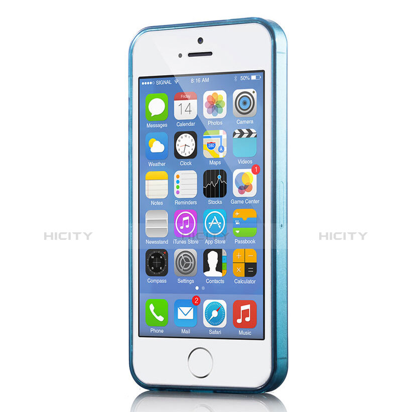 Silikon Hülle Handyhülle Ultra Dünn Schutzhülle Durchsichtig Transparent für Apple iPhone 5 Blau groß