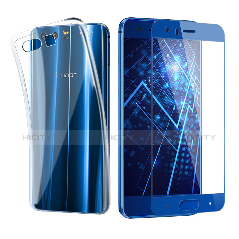 Silikon Hülle Handyhülle Ultra Dünn Schutzhülle Durchsichtig Transparent mit Schutzfolie für Huawei Honor 9 Blau Plus