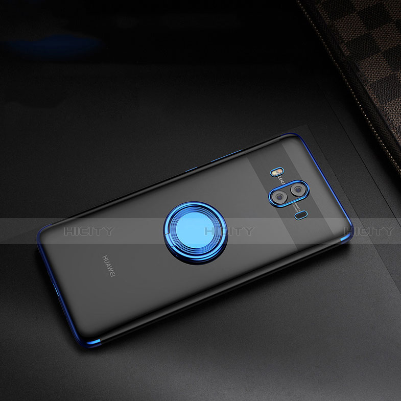 Silikon Hülle Handyhülle Ultra Dünn Schutzhülle Durchsichtig Transparent mit Ständer für Huawei Mate 10 Blau