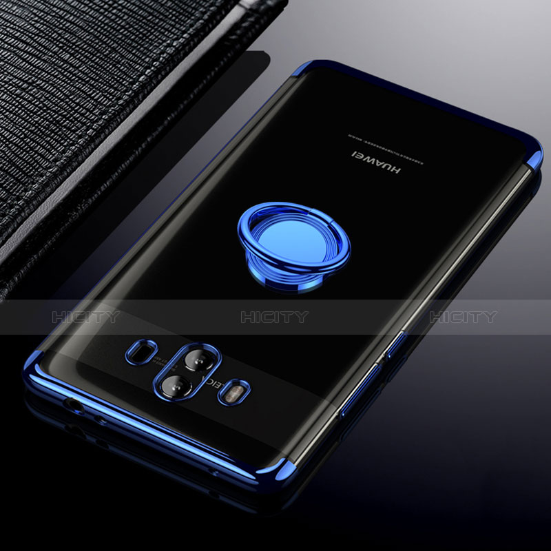 Silikon Hülle Handyhülle Ultra Dünn Schutzhülle Durchsichtig Transparent mit Ständer für Huawei Mate 10 Blau groß