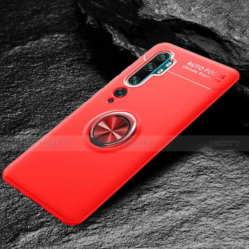 Silikon Hülle Handyhülle Ultra Dünn Schutzhülle Flexible Tasche Silikon mit Magnetisch Fingerring Ständer D01 für Xiaomi Mi Note 10 Pro Rot Plus