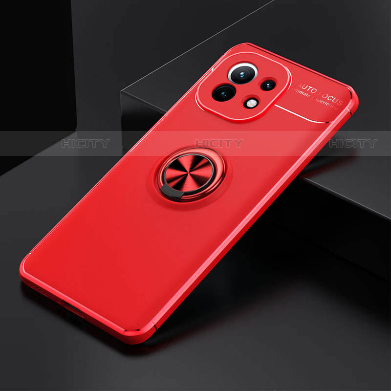 Silikon Hülle Handyhülle Ultra Dünn Schutzhülle Flexible Tasche Silikon mit Magnetisch Fingerring Ständer K01 für Xiaomi Mi 11 5G Rot