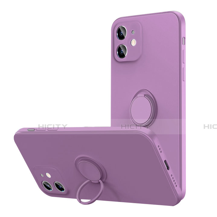 Silikon Hülle Handyhülle Ultra Dünn Schutzhülle Flexible Tasche Silikon mit Magnetisch Fingerring Ständer N01 für Apple iPhone 12 Violett