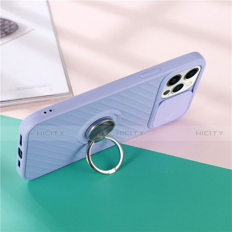 Silikon Hülle Handyhülle Ultra Dünn Schutzhülle Flexible Tasche Silikon mit Magnetisch Fingerring Ständer T01 für Apple iPhone 12 Pro