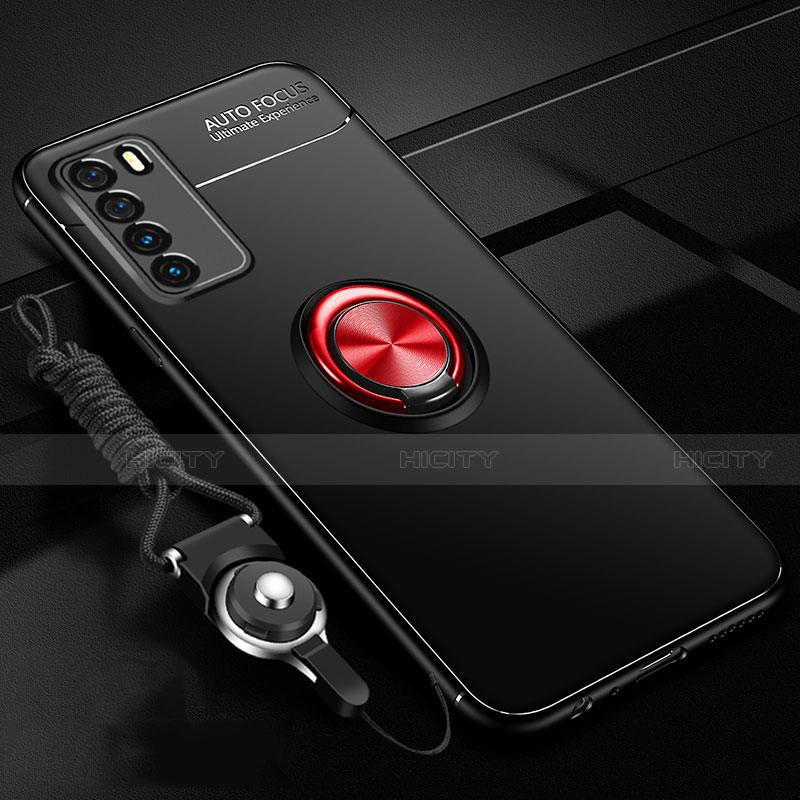 Silikon Hülle Handyhülle Ultra Dünn Schutzhülle Flexible Tasche Silikon mit Magnetisch Fingerring Ständer T01 für Huawei Honor Play4 5G groß