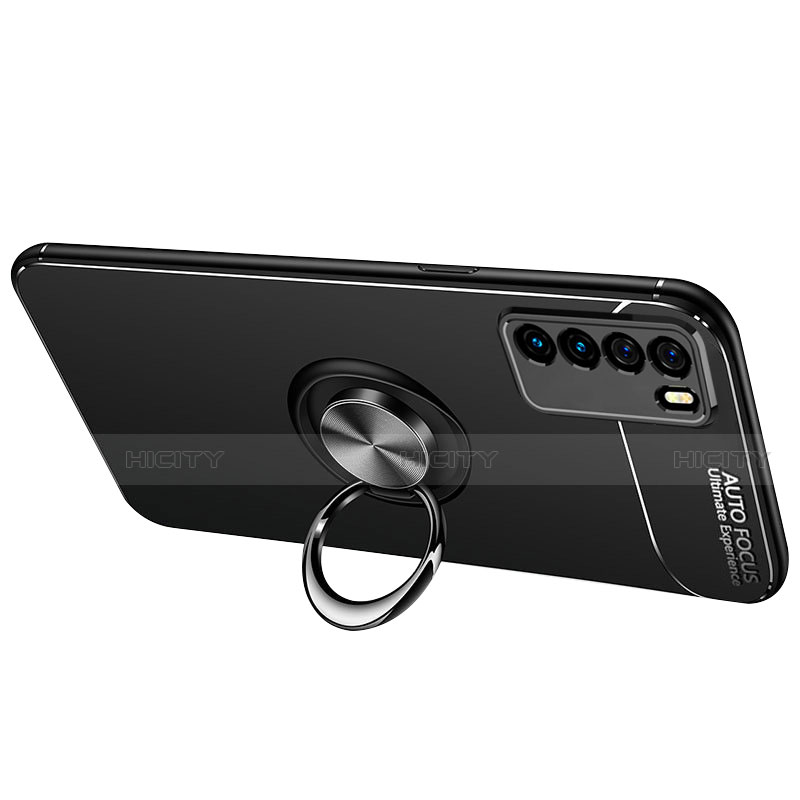 Silikon Hülle Handyhülle Ultra Dünn Schutzhülle Flexible Tasche Silikon mit Magnetisch Fingerring Ständer T01 für Huawei Honor Play4 5G