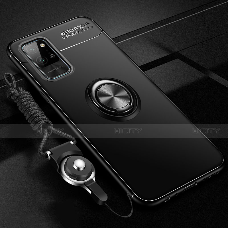 Silikon Hülle Handyhülle Ultra Dünn Schutzhülle Flexible Tasche Silikon mit Magnetisch Fingerring Ständer T01 für Huawei Honor Play4 Pro 5G Schwarz