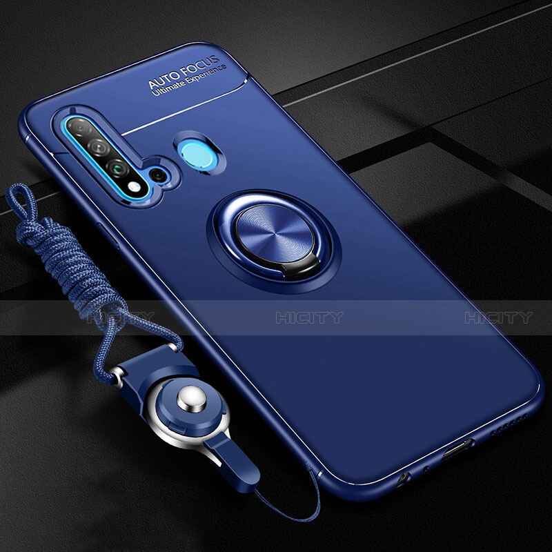 Silikon Hülle Handyhülle Ultra Dünn Schutzhülle Flexible Tasche Silikon mit Magnetisch Fingerring Ständer T01 für Huawei Nova 5i Blau Plus