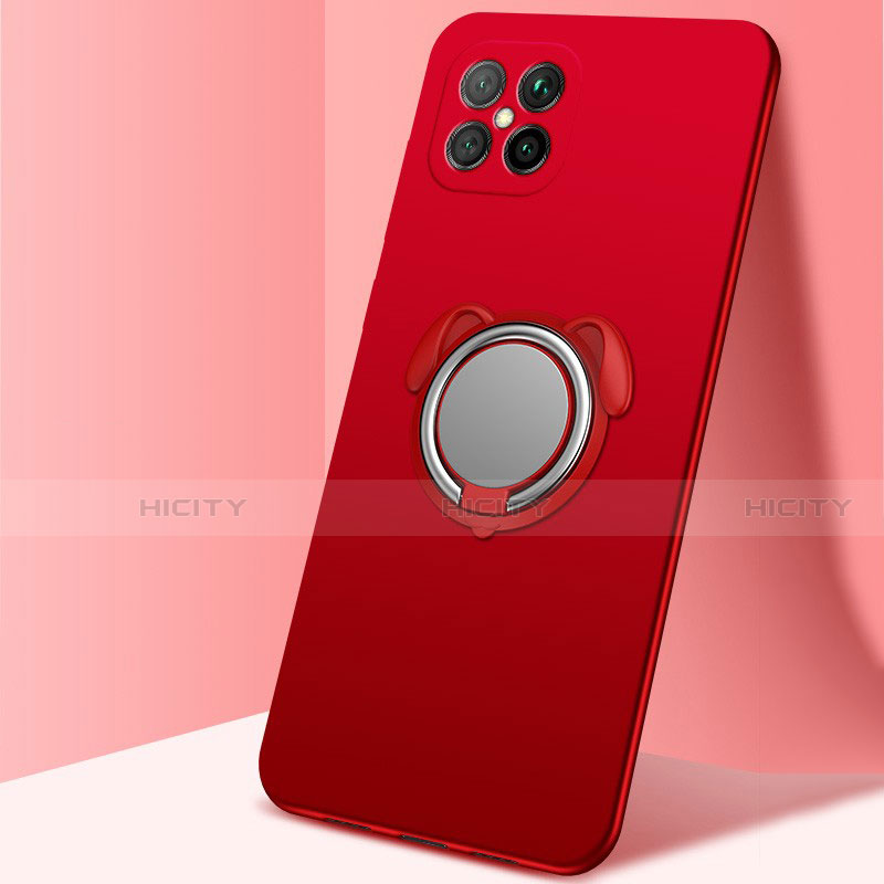 Silikon Hülle Handyhülle Ultra Dünn Schutzhülle Flexible Tasche Silikon mit Magnetisch Fingerring Ständer T01 für Huawei Nova 8 SE 5G Rot