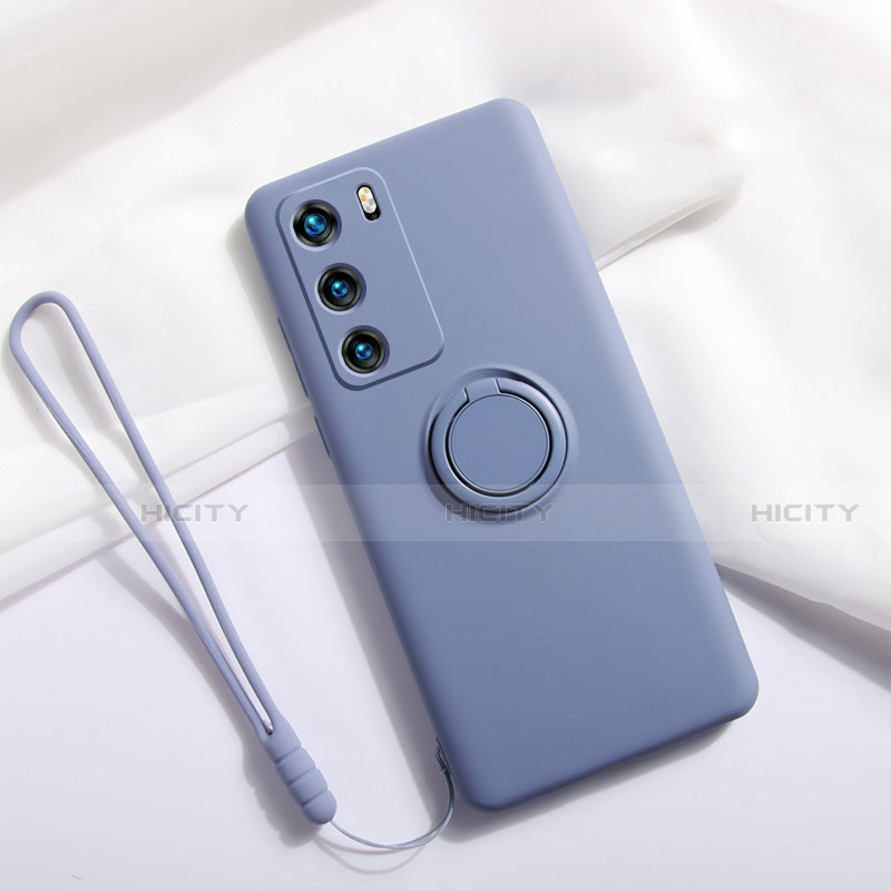 Silikon Hülle Handyhülle Ultra Dünn Schutzhülle Flexible Tasche Silikon mit Magnetisch Fingerring Ständer T01 für Huawei P40
